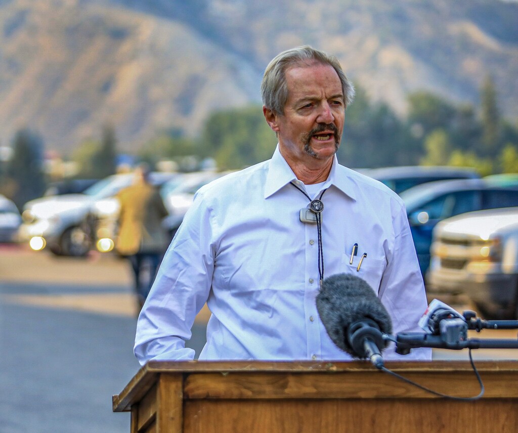 (Chris Dillmann | Vail Daily via AP, file) In this Aug. 14, 2020 photo, William Perry Pendley, acting director of the Bureau of Land Management, speaks to the media on the Grizzly Creek Fire in Eagle, Colo. A federal judge has ruled that the Trump administration's leading steward of public lands has been serving unlawfully and blocked him from continuing in the position. U.S. District Judge Brian Morris said Friday, Sept. 25, 2020, that U.S. Bureau of Land Management acting director William Perry Pendley was never confirmed to the post by the U.S. Senate and served unlawfully for 424 days. Montana's Democratic governor had sued to remove Pendley, saying the former oil industry attorney was illegally overseeing a government agency that manages almost a quarter-billion acres of land, primarily in the U.S. West.