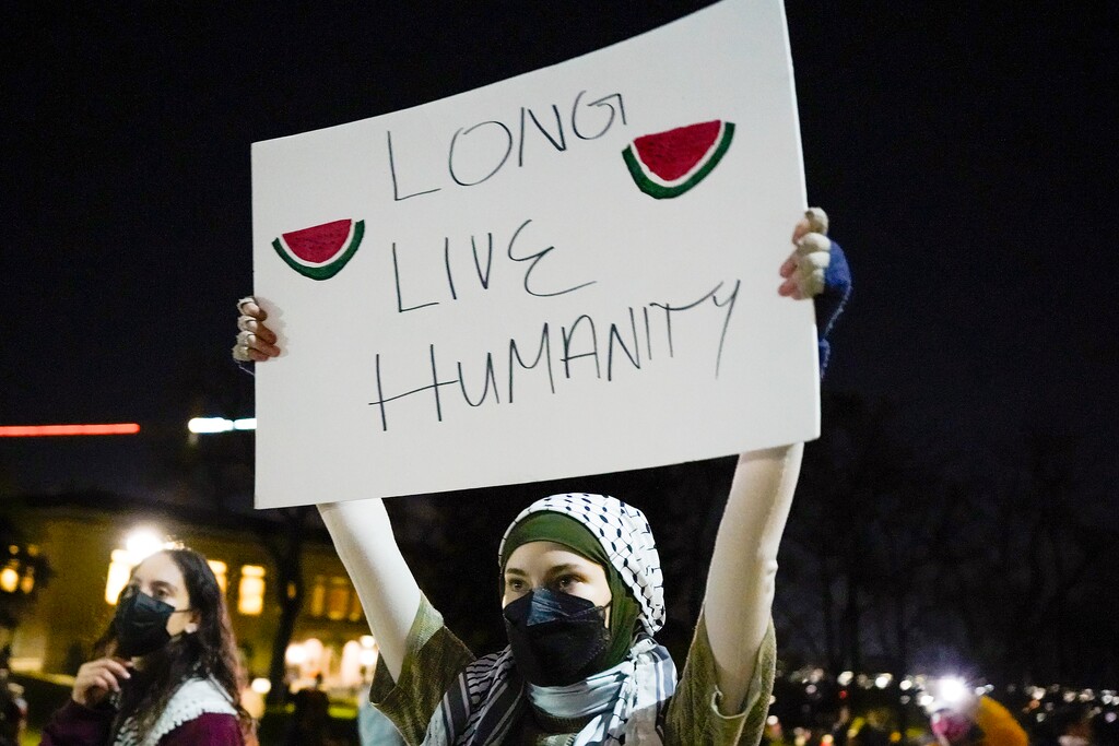(Chris Samuels | The Salt Lake Tribune) People form an encampment during a demonstration in support of Palestine at the University of Utah, Monday, April 29, 2024.