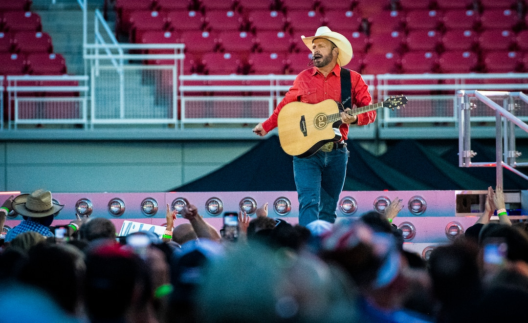 (Isaac Hale | Special to The Tribune) Garth Brooks performs with his band during a stop on their stadium tour held at Rice-Eccles Stadium in Salt Lake City on Saturday, July 17, 2021.
