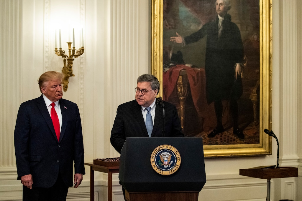 (Anna Moneymaker | The New York Times) Attorney General William Barr and President Donald Trump during a ceremony at the White House in Washington, Sept. 9, 2019. President Trump pushed the Australian prime minister during a recent telephone call to help Barr gather information for a Justice Department inquiry that Trump hopes will discredit the Mueller investigation, according to two American officials with knowledge of the call.