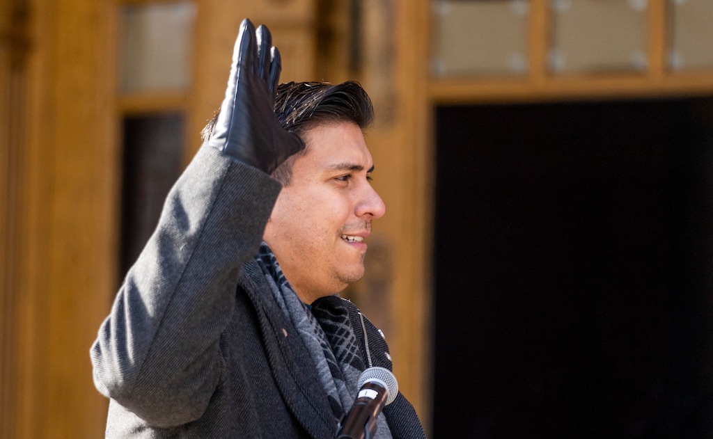 (Rick Egan | The Salt Lake Tribune) Alejandro Puy, District 2, takes the oath of office as a Salt Lake City Council Member, on Monday, January 3, 2022.
