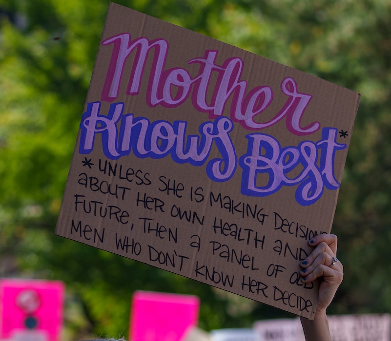 (Leah Hogsten | The Salt Lake Tribune) State Street was filled with hundreds during the SLC Women's March for reproductive rights and access to safe abortions, Oct. 2, 2021. Saturday's march was held in conjunction with other marches across the country.