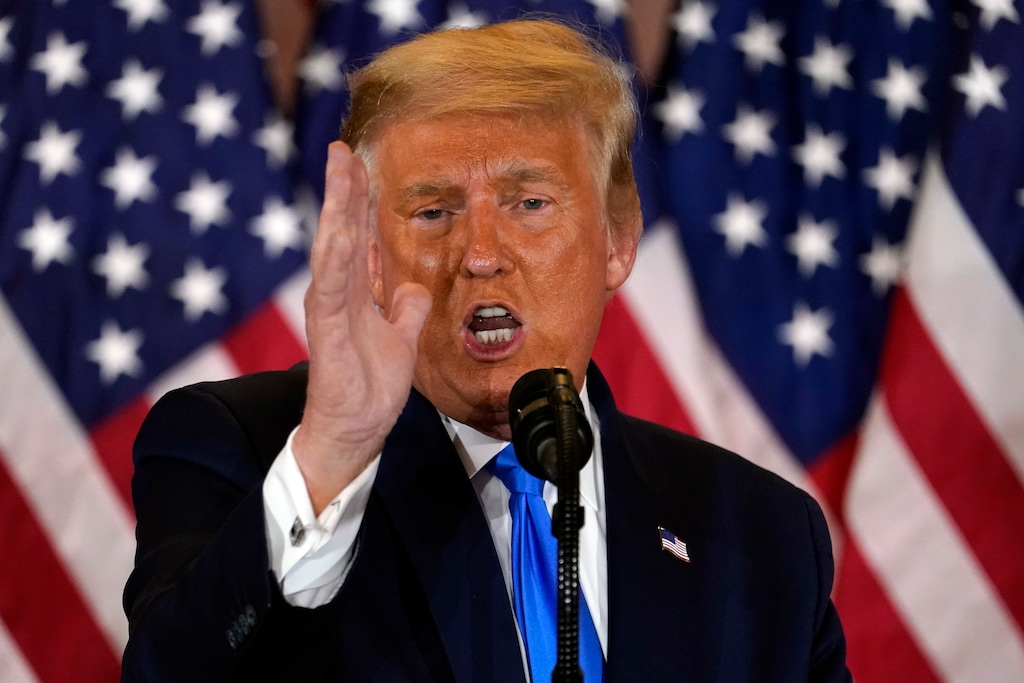 (Evan Vucci | AP) President Donald Trump speaks in the East Room of the White House, early Wednesday, Nov. 4, 2020, in Washington.