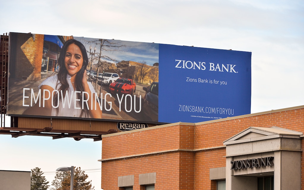 (Chris Samuels | The Salt Lake Tribune) A Zions Bank branch in Cottonwood Heights, Monday, March 13, 2023.