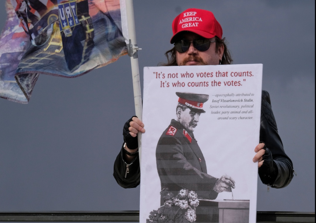 (Leah Hogsten  |  The Salt Lake Tribune) As news broke of former Vice President Joe Biden earning enough Electoral College votes to secure the presidency Saturday, Trump protesters took to the Capitol to denounce the win.