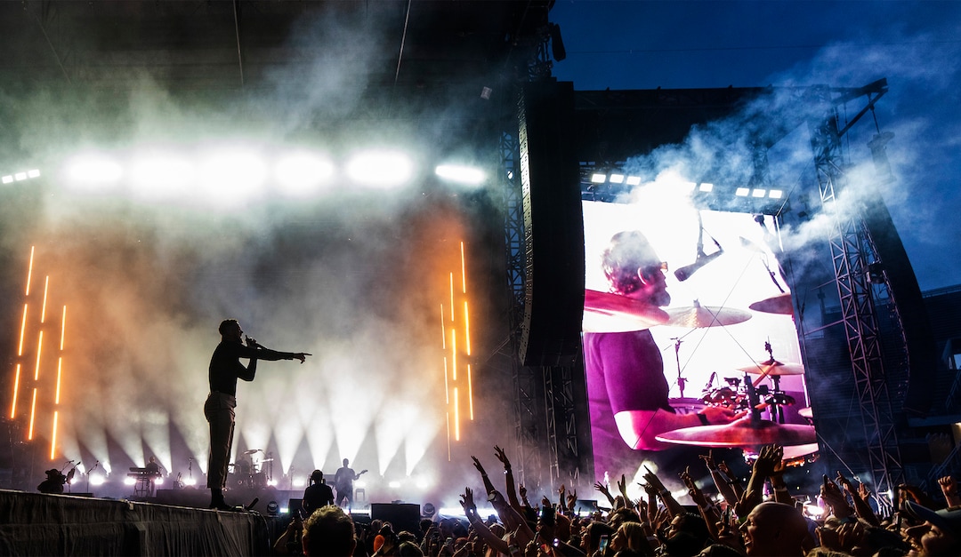 (Rick Egan | The Salt Lake Tribune) Dan Reynolds sings for Imagine Dragons, at Rice-Eccles Stadium, on Friday, Aug. 5, 2022.