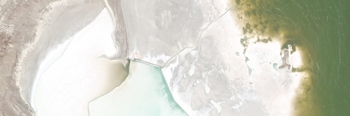 (Planet) A satellite image of Gunnison Island, in the north arm of the Great Salt Lake, on June 1, 2016.