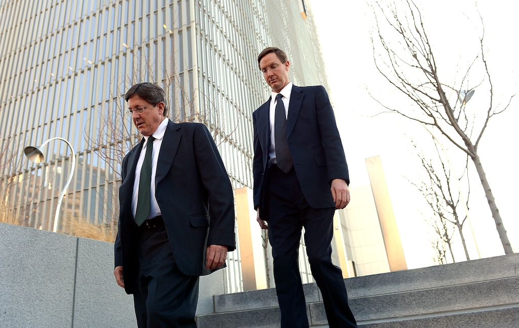 Leah Hogsten | The Salt Lake Tribune
l-r Lyle Jeffs, believed to be the FLDS bishop in Hildale, Utah, and Colorado City, Ariz., and Nephi Jeffs appeared in U.S. District Court in Salt Lake City, Wednesday, Jan. 21, 2015. Both men, who are Warren Jeffs' brothers, have been served subpoenas in a U.S. Department of Labor lawsuit against Paragon Contractors, which provided labor for the Southern Utah Pecan Ranch near Hurricane. Both businesses are owned by members of the FLDS. Labor department investigators, according to court documents, believe that as many as 1,400 school-age children and their parents participated in the harvest.