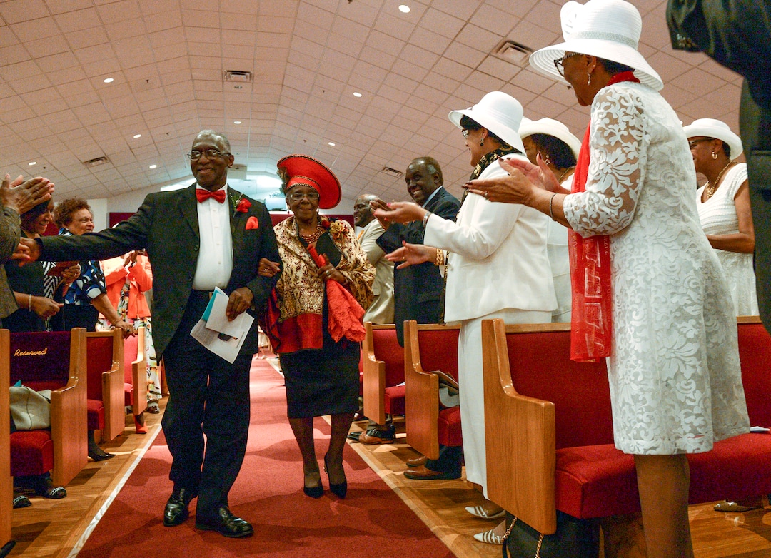 (Leah Hogsten  |  The Salt Lake Tribune) The Rev. France A. Davis celebrates his 44th anniversary as pastor at Calvary Baptist Church with members of his congregation, Sunday, April 22, 2018. Davis, who arrived in Salt Lake City in 1974 with his wife Willene Davis, has built the African-American congregation to more than 700 members. 