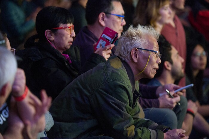 (Leah Hogsten  |  The Salt Lake Tribune) l-r  Tsuya Shiraishi and Hisatoshi Shiraishi watch as their daughter Ashima Shiraishi, 16, makes her move on the wall during USA Climbing's Bouldering Open National Championships at the Salt Palace Convention Center, Saturday, February 3, 2018 in Salt Lake City, UT. 

. 