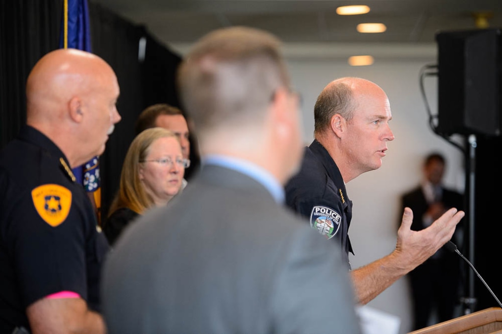 (Trent Nelson | The Salt Lake Tribune)
University Police Chief Dale Brophy at a press conference regarding the murder of University of Utah student athlete Lauren McCluskey at Rice-Eccles Stadium in Salt Lake City, Tuesday Oct. 23, 2018.