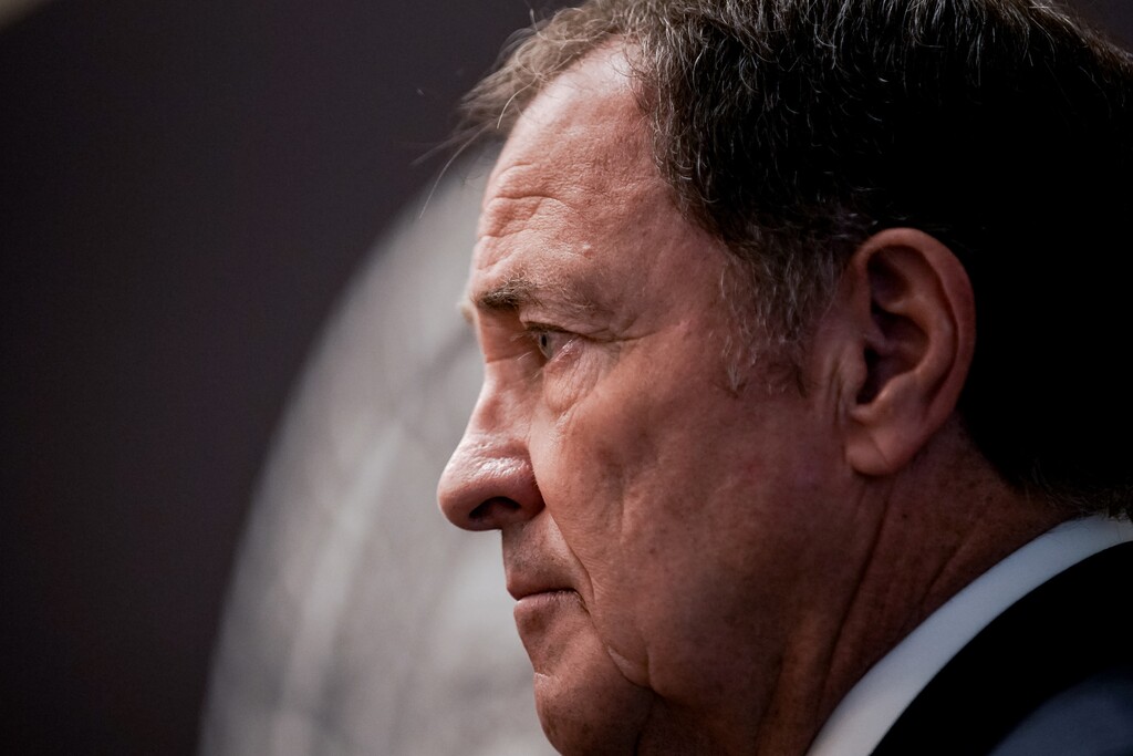 (Spenser Heaps | Deseret News, pool) Gov. Gary Herbert listens as State Epidemiologist Dr. Angela Dunn speaks during a press conference at the Capitol in Salt Lake City on Thursday, June 11, 2020.