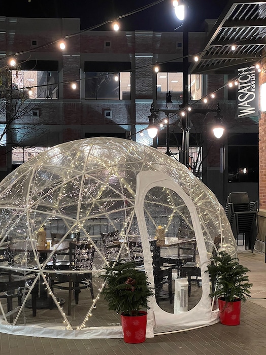 (Photo courtesy of Wasatch Brewery) The outdoor igloos at Wasatch Brewery in Salt Lake City and Park City have festive lights, heaters, blankets, air purifiers, and enough room for eight people.