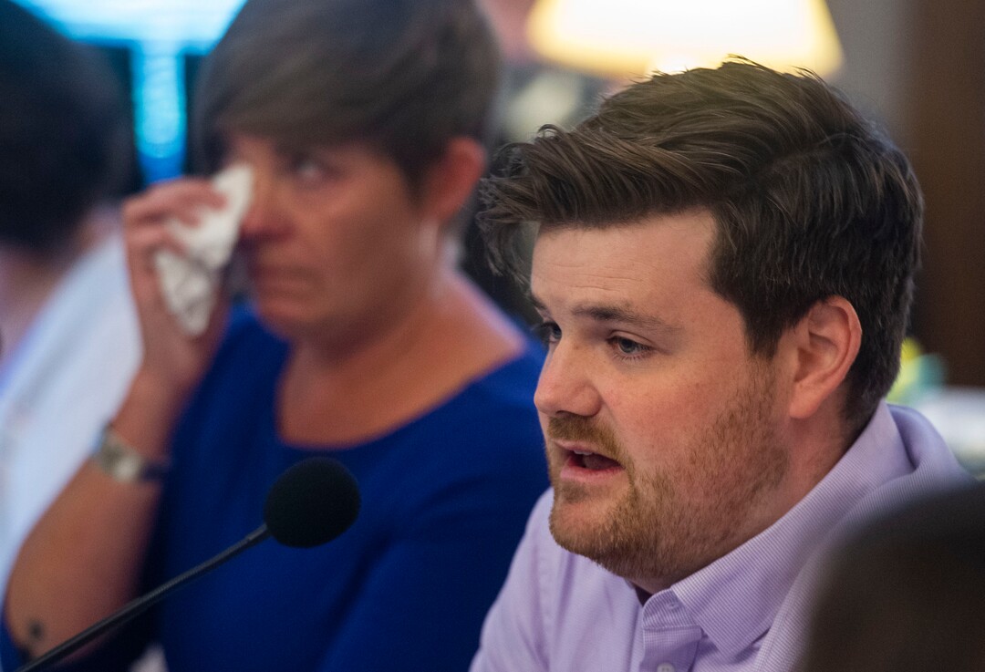(Rick Egan  |  The Salt Lake Tribune)     Salt Lake City Council member Chris Wharton explains his vote to approve a proposal that would grant up to $28 million in tax increment reimbursement to a developer seeking to build a 3,000 acre industrial development in the city’s northwest side, Tuesday, Aug. 27, 2019.