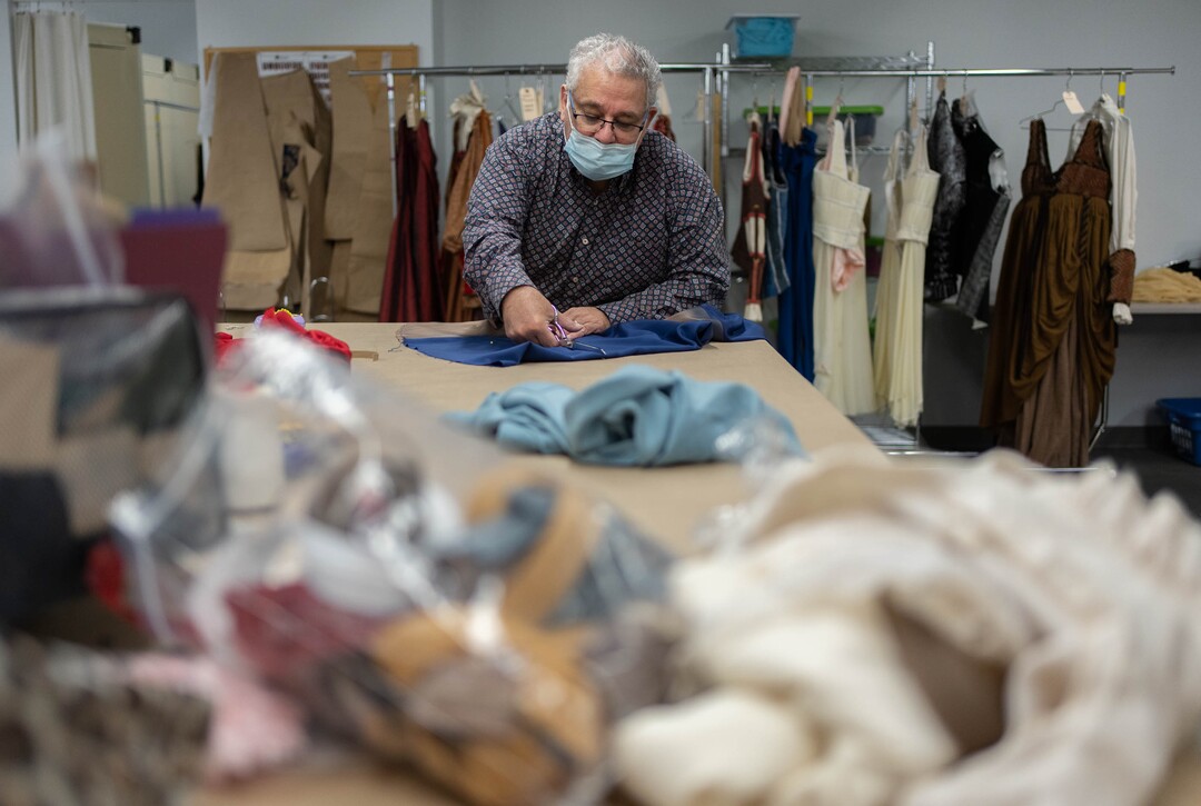 (Francisco Kjolseth | The Salt Lake Tribune) David Heuvel, the retiring director of costume production at Ballet West, who has spent five decades in the arts industry, helps complete costumes for his final hurrah designing outfits for Romeo and Juliet on Thursday, Feb. 3, 2022.