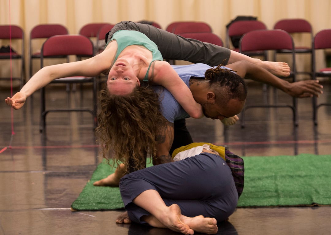 (Rick Egan  |  The Salt Lake Tribune)     Ririe-Woodbury dancers Bashaun Williams, Mary Lyn Graves and Melissa Younker rehearse for their show next week, and for their upcoming international tour to South Korea and Mongolia. Wednesday, April 18, 2018.