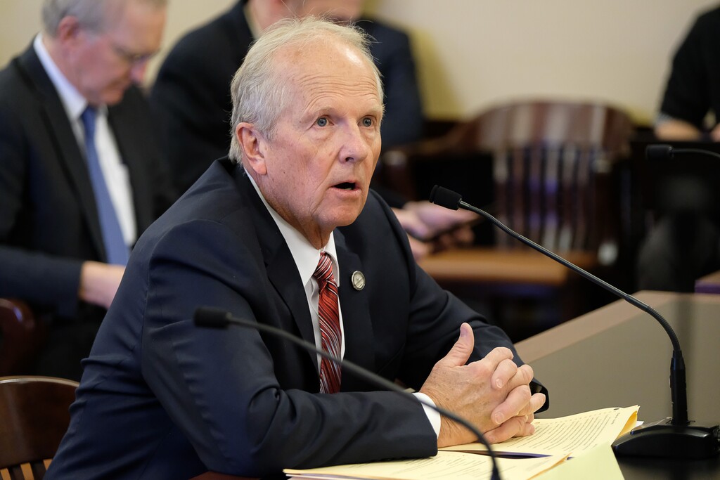 (Francisco Kjolseth | The Salt Lake Tribune) Rep. Mike Noel, R-Kanab, proposes HB136 to muzzle city and local officials from speaking out on public-lands protections during the House Natural Resources, Agriculture, and Environment Standing Committee at the Capitol on Tuesday, Feb. 6, 2018.