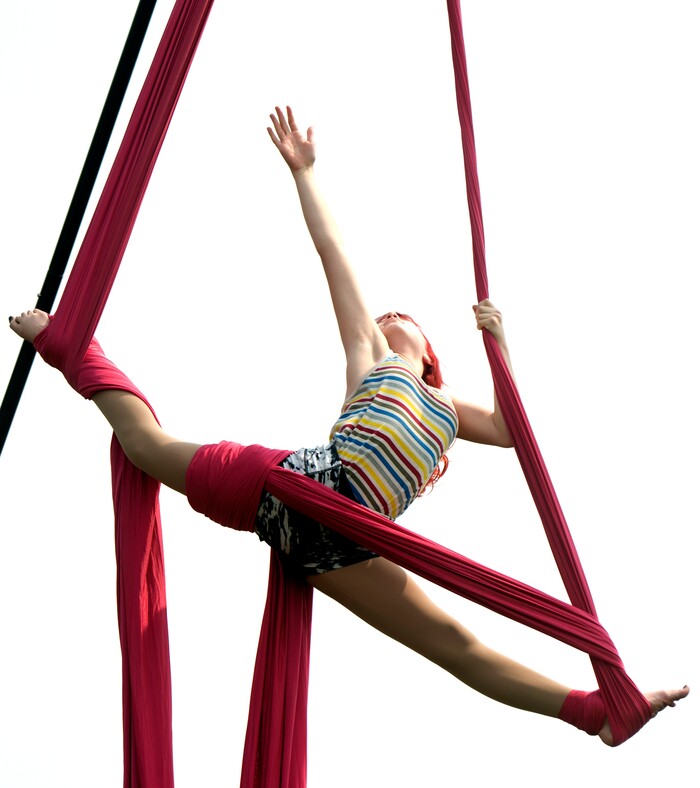 (Rick Egan  |  The Salt Lake Tribune)    Indy Stone performs with Cirque Orenda aerial acrobatics  at the Davis County Fair in Farmington, Saturday, Aug. 18, 2018.