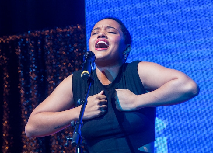 (Rick Egan  |  The Salt Lake Tribune)     'Hearts Beat Loud' co-star  Kiersey Clemons performs at the 2018 Sundance Film Festival Awards Night, Saturday, January 27, 2018.


