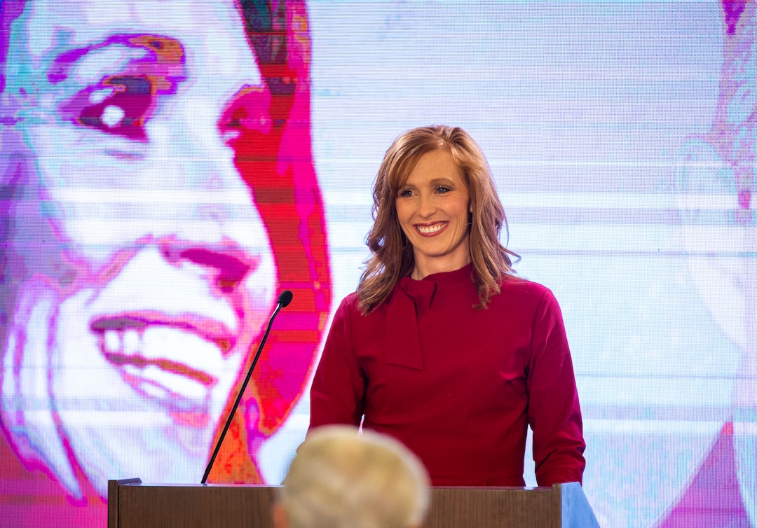 (Rick Egan  |  The Salt Lake Tribune)     Jennie Taylor receives a standing ovation after speaking at the Utah Eagle Forum Convention, in Sandy, Saturday, Jan. 11, 2020.