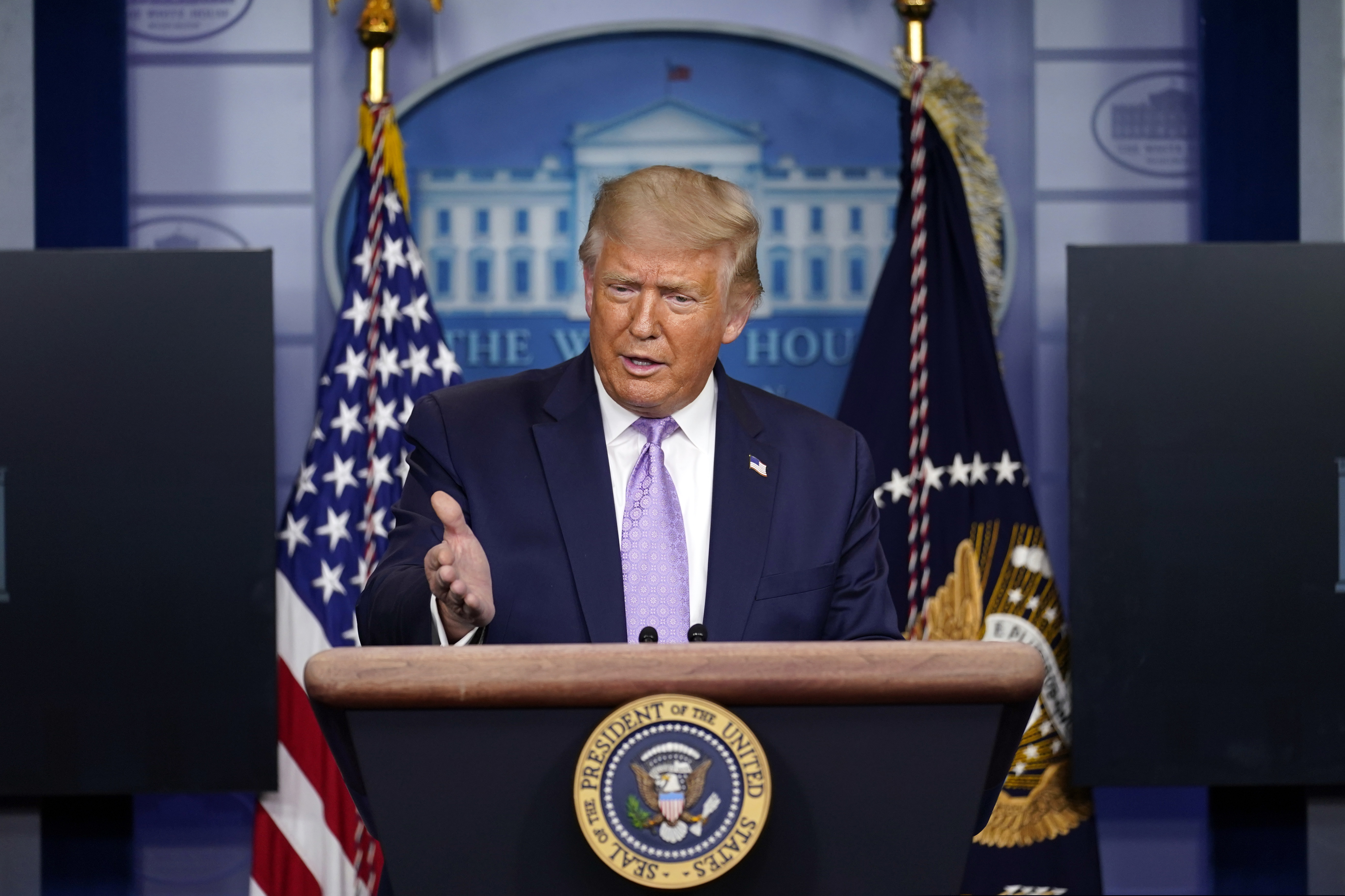 (Andrew Harnik | AP file photo)  President Donald Trump speaks at a news conference in the James Brady Press Briefing Room at the White House, Thursday, Aug. 13, 2020, in Washington.