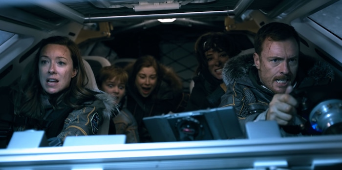(Courtesy of Netflix) Molly Parker as Maureen Robinson, Max Jenkins as Will Robinson, Mina Sundwall as Penny Robinson, Parker Posey as Dr. Smith, and Toby Stephens as John Robinson in “Lost in Space.”