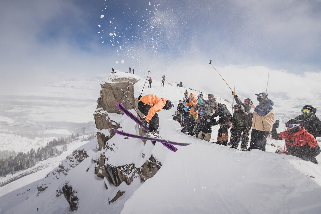 (Amy Jimmerson | Red Bull) Colby Stevenson of Park City begins his blind entry into the narrow Corbet's Couloir during the Kings and Queens of Corbet's big mountain competition on Feb. 7, 2023. Stevenson won the king's crown.