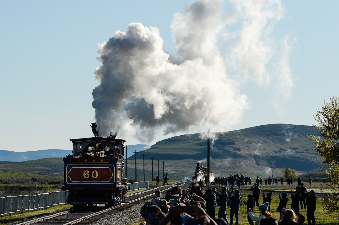 (Francisco Kjolseth  |  The Salt Lake Tribune)  The Jupiter and No. 119 arrive on Friday May 10, 2019, for the celebration of the 150th anniversary of the completion of the transcontinental railroad at Promontory Summit where the two rails met back on May 10, 1869.