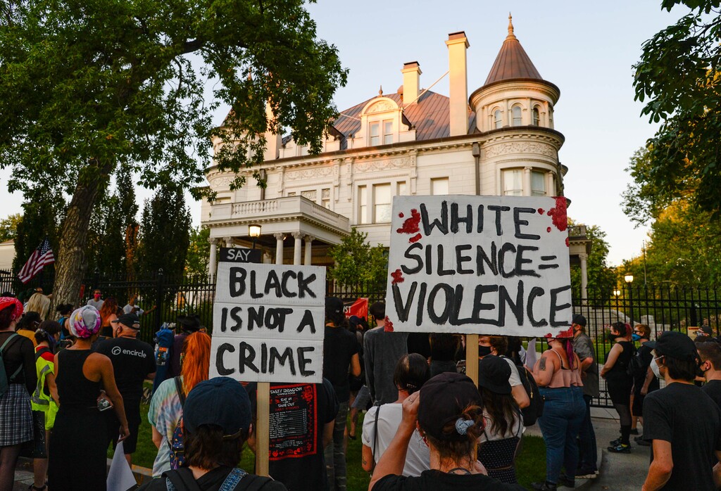 (Francisco Kjolseth | The Salt Lake Tribune) As part of a national day of protest against police crimes, the National Alliance Against Racist and Political Repression, the Salt Lake Civilian Police Accountability Council and other groups gather at the Utah Capitol on Saturday, July 18, 2020, before marching to the governor’s mansion to demand a special session to repeal HB 415, which prohibits municipalities from establishing a board or committee with regulatory power over police departments.