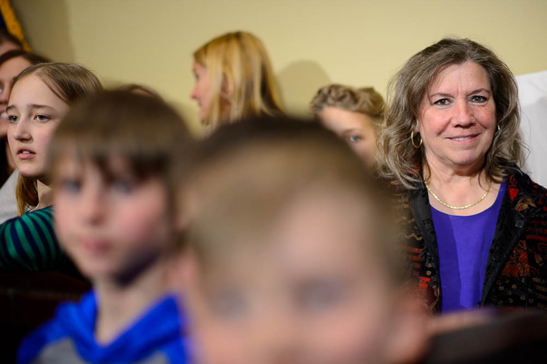 (Trent Nelson | The Salt Lake Tribune)  Valley View Elementary School teacher Moana Patterson, right, at a news conference by parents and students to show support for Patterson, in Salt Lake City on Monday March 11, 2019.