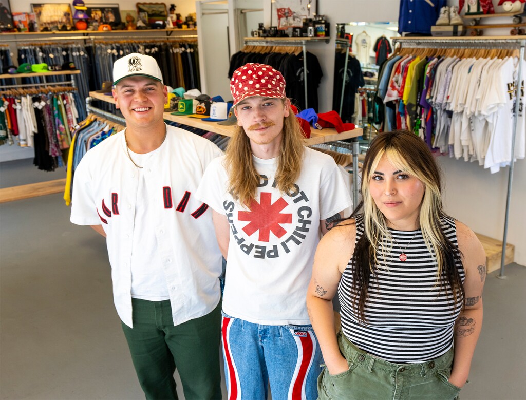(Rick Egan | The Salt Lake Tribune) Jacob McDaniel, left, Kanyon Fox and Jewelette Falls, photographed on Saturday, June 3, 2023, run the Uncommon vintage clothing store in Sugar House.