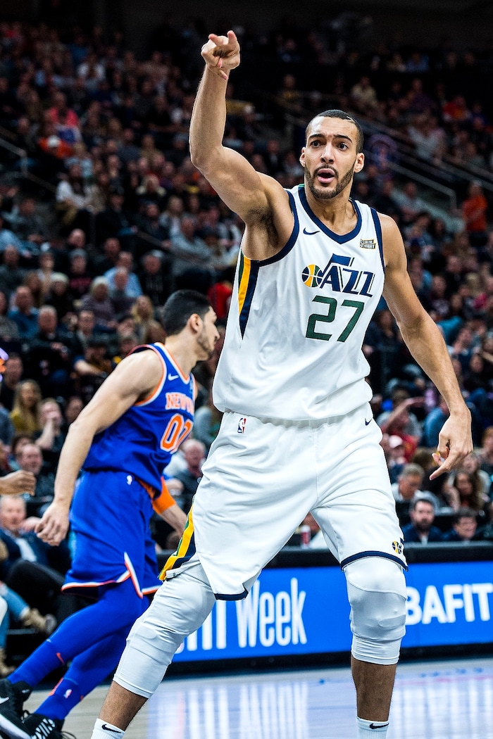 (Chris Detrick  |  The Salt Lake Tribune)  Utah Jazz center Rudy Gobert (27) during the game at Vivint Smart Home Arena Friday, January 19, 2018.  