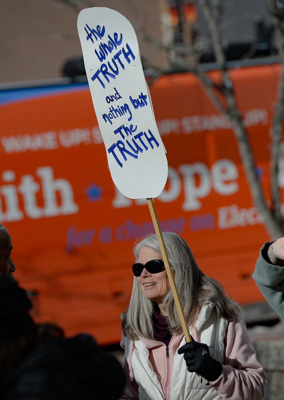 (Francisco Kjolseth  |  The Salt Lake Tribune) Kathi Cohen joins a coalition of Republicans, Democrats and independents asking for a fair impeachment trial in the Senate as they gather for a news conference in front of Sen. Mitt Romney's office at the Wallace F. Bennett Federal building in Salt Lake City on Thursday, Jan. 16, 2020.