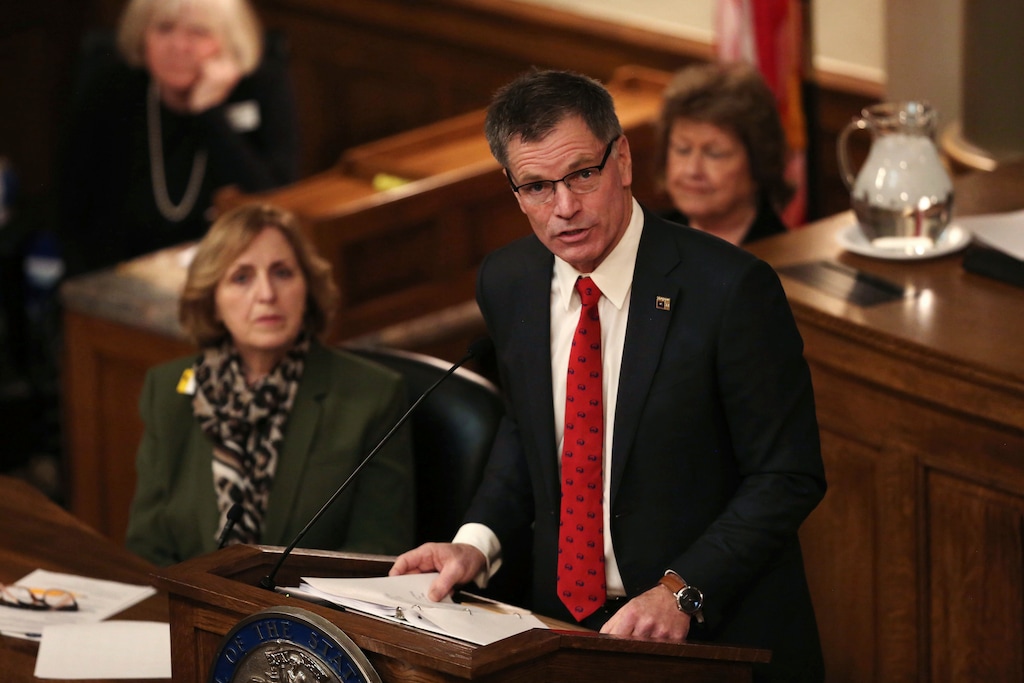 (Cayla Nimmo | The Casper Star-Tribune | AP file photo)

In this Feb. 10, 2020, photo, Wyoming Gov. Mark Gordon addresses a joint session of Wyoming Legislature for the State of the State address in Cheyenne, Wyo.