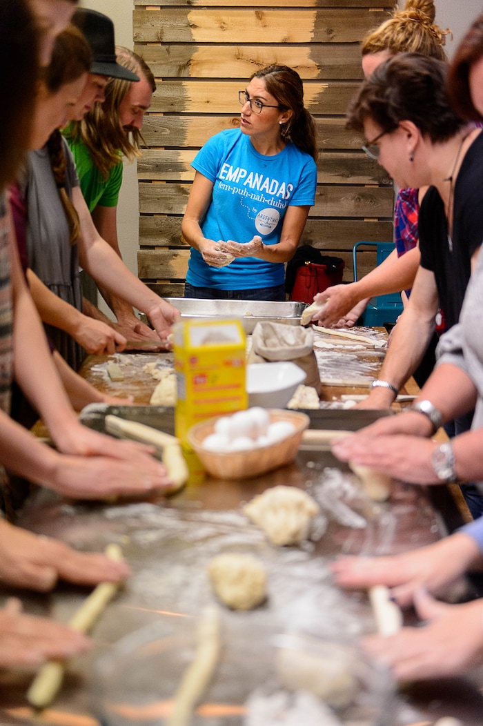 (Trent Nelson | The Salt Lake Tribune)  Ana Valdemoros, owner of Argentinas Best Empanadas, leads a class on making gnocchi at her Salt Lake City restaurant, Wednesday Oct. 11, 2017.