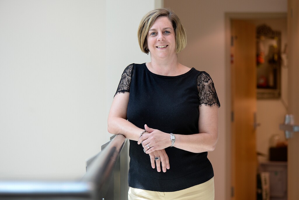 (Scott Sommerdorf  | The Salt Lake Tribune) Dana Lombardi poses for a photo at the University of Utah Medical Center, where she is a physician's assistant Friday September 1, 2017. Lombardi tested positive for the BRCA-1 gene mutation for breast cancer about four years ago.