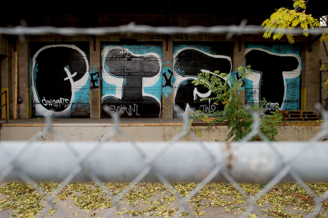 (Jeremy Harmon  |  The Salt Lake Tribune) These graffitied buildings will be part of a 12.4-acre development just west of downtown Salt Lake City. The development, called Post District, is mostly comprised of the block between 300 and 400 West and 500 and 600 South. Photographed on Thursday, Oct. 17, 2019.