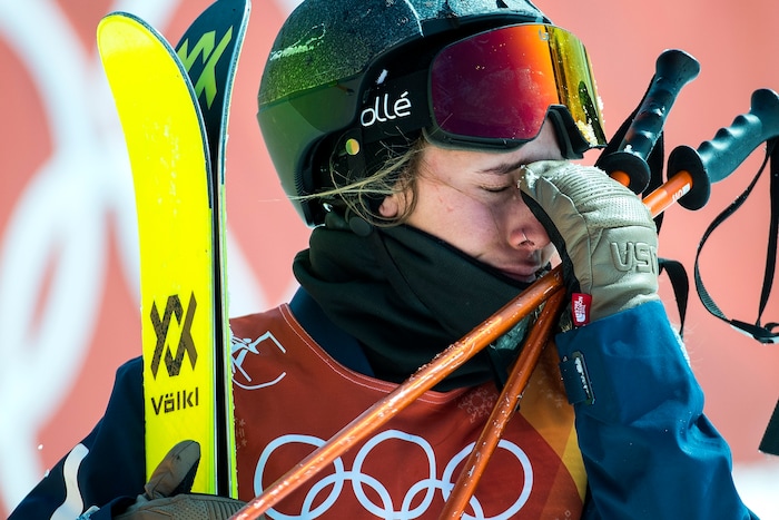 (Chris Detrick  |  The Salt Lake Tribune)  Maddie Bowman of the United States after crashing on her final run in the Ladies' Ski Halfpipe Final Run at Phoenix Park during the Pyeongchang 2018 Winter Olympics Tuesday, Feb. 20, 2018. Bowman, the gold medal winner in the 2014 Sochi Olympics, finished in 11th place with a score of 25.80.  