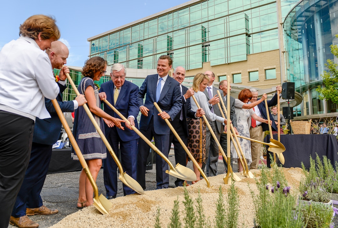 (Leah Hogsten  |  The Salt Lake Tribune) Donors, dignitaires, staff and patients attend the groundbreaking ceremony for the Kathryn F. Kirk Center for Comprehensive Cancer Care and Women’s Cancers at Huntsman Cancer Institute, September 5, 2019. The new center will house a floor dedicated to women’s cancers, a new endoscopy center, increased services for blood and bone marrow transplant patients, an expanded HCI Wellness and Integrative Health Center and 48 new inpatient hospital rooms.