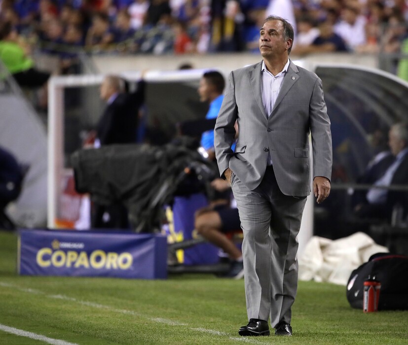 United States head coach Bruce Arena watches during a CONCACAF Gold Cup quarterfinal soccer match against El Salvador, in Philadelphia, Wednesday, July 19, 2017. (AP Photo/Matt Rourke)