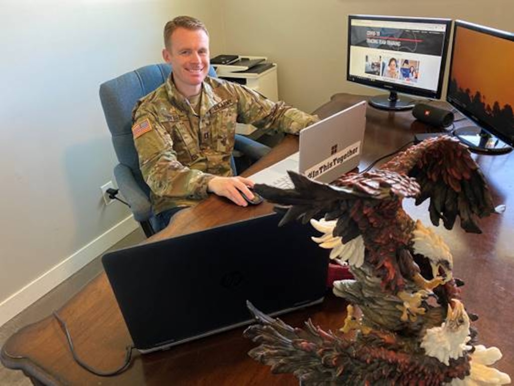 (File photo courtesy Utah National Guard) Capt. Aaron Bybee, commander of the 142nd Military Intelligence Battalion’s Alpha Company, is working from home to help the Utah Department of Health conduct contract tracing of people who may have been infected by the coronavirus.