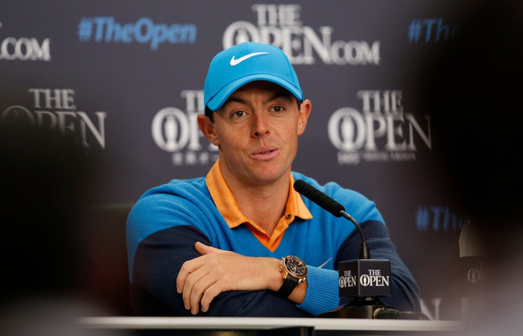 Rory McIlroy of Northern Ireland speaks at a press conference for the British Open Golf Championships at the Royal Troon Golf Club in Troon, Scotland, Tuesday, July 12, 2016. (AP Photo/Alastair Grant)