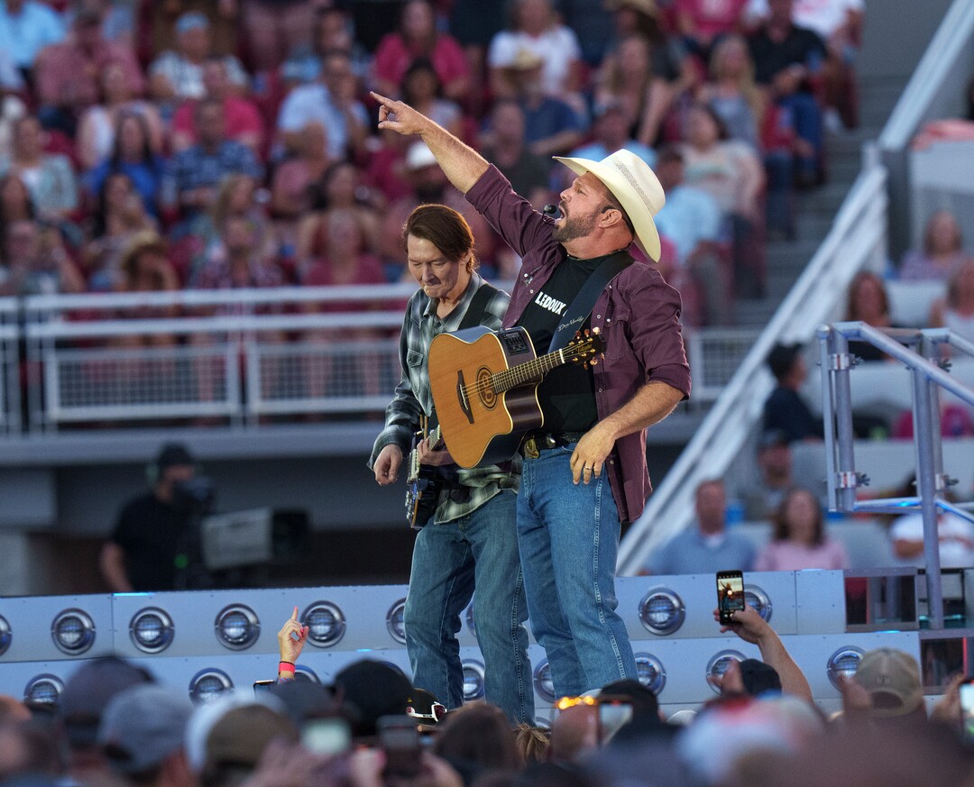 (Leah Hogsten | The Salt Lake Tribune) Country star Garth Brooks performs with his band during his Stadium Tour Friday, June 17, 2022 at Rice-Eccles Stadium.