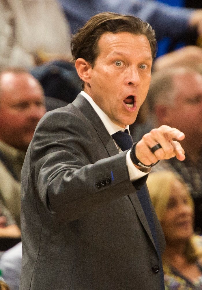(Rick Egan  |  The Salt Lake Tribune)Utah Jazz head coach Quin Snyder is called for a technical foul, in NBA action, Utah Jazz vs. Los Angeles Lakers, in Salt Lake City, Saturday, October 28, 2017.