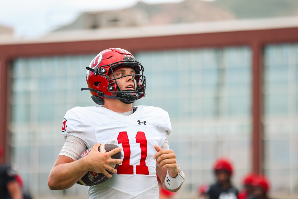 (Utah Athletics) Quarterback Isaac Wilson participates in Utah football practice in Salt Lake City, Monday, Aug. 5, 2024.