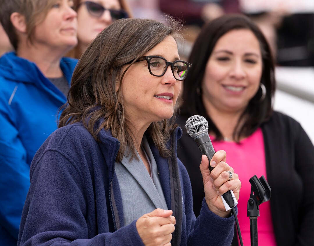(Rick Egan | The Salt Lake Tribune) Salt Lake City Mayor Erin Mendenhall speaks at a rally, as more than one thousand protesters gather at the steps of The Capitol for the Bans Off Our Bodies protest hosted by Planned Parenthood, on Tuesday, May 3, 2022.