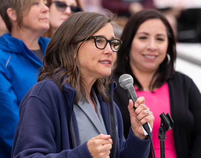 (Rick Egan | The Salt Lake Tribune) Salt Lake City Mayor Erin Mendenhall speaks at a rally, as more than one thousand protesters gather at the steps of The Capitol for the Bans Off Our Bodies protest hosted by Planned Parenthood, on Tuesday, May 3, 2022.
