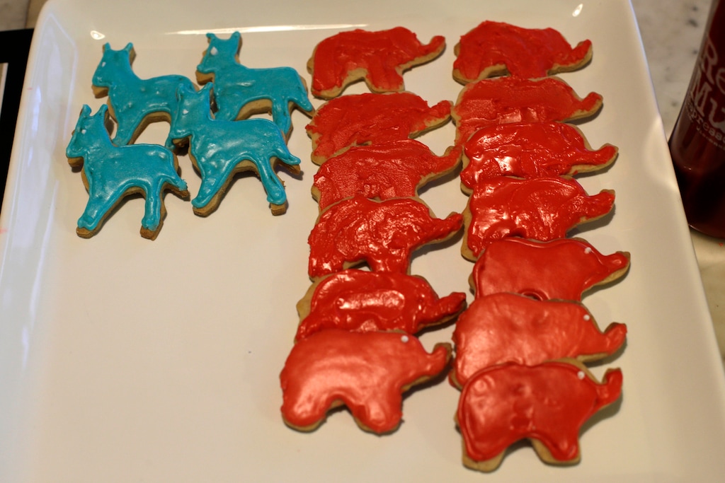 (Matt Rourke | AP) Blue Democratic donkey cookies and red elephant Republican cookies. Republicans outnumber Democrats not only among current Latter-day Saints but also former members.