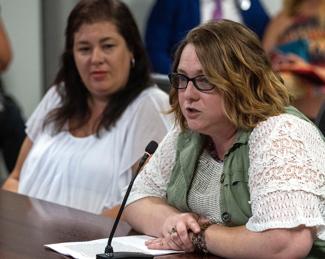 (Rick Egan | The Salt Lake Tribune)  Genevra Prothero speaks, during a public hearing on the Utah State Board's recent rules for teaching about racism in the K-12 classroom at the State Board of Education in Salt Lake City, on Thursday, July 22, 2021.