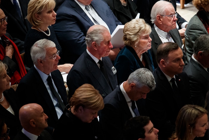 Prince Charles listens during a State Funeral for former President George H.W. Bush at the National Cathedral, Wednesday, Dec. 5, 2018, in Washington. (AP Photo/Evan Vucci)